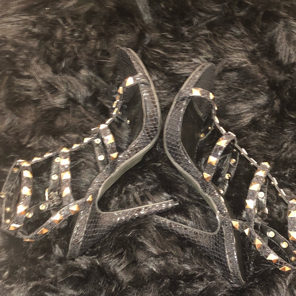 Black gold Studded Snake skin heels